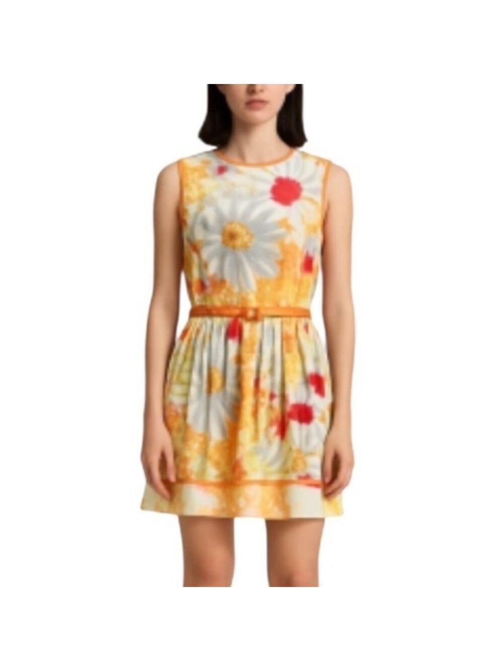 VTG London Times Floral Cotton Spandex Circular Skirt Sleeveless Dress Belt 14P